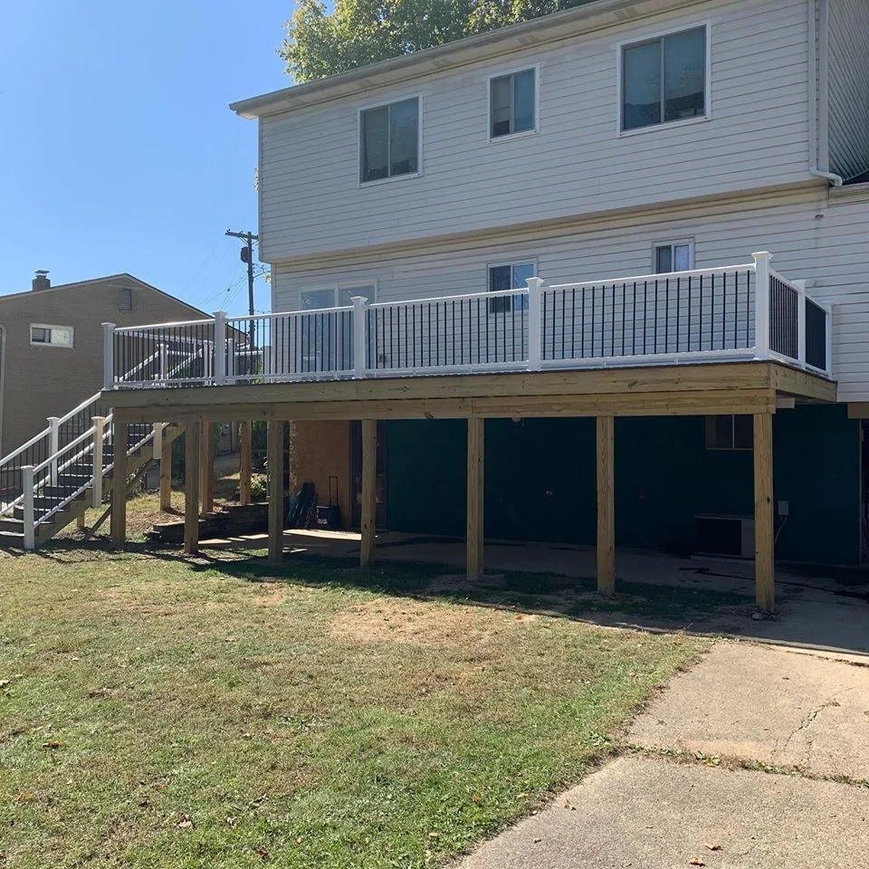 Rear view of elevated deck construction