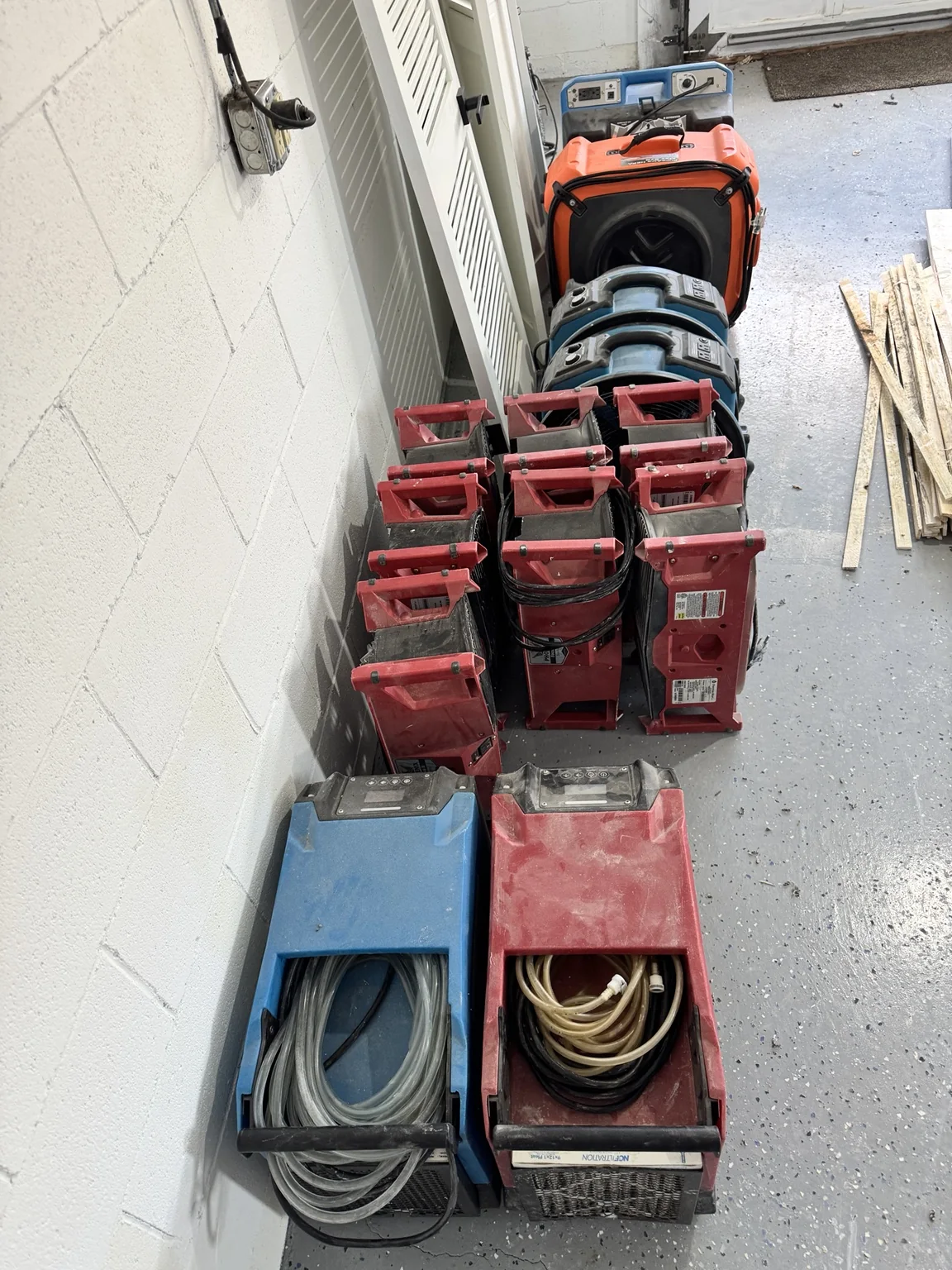 Air movers and drying equipment staged for a loss